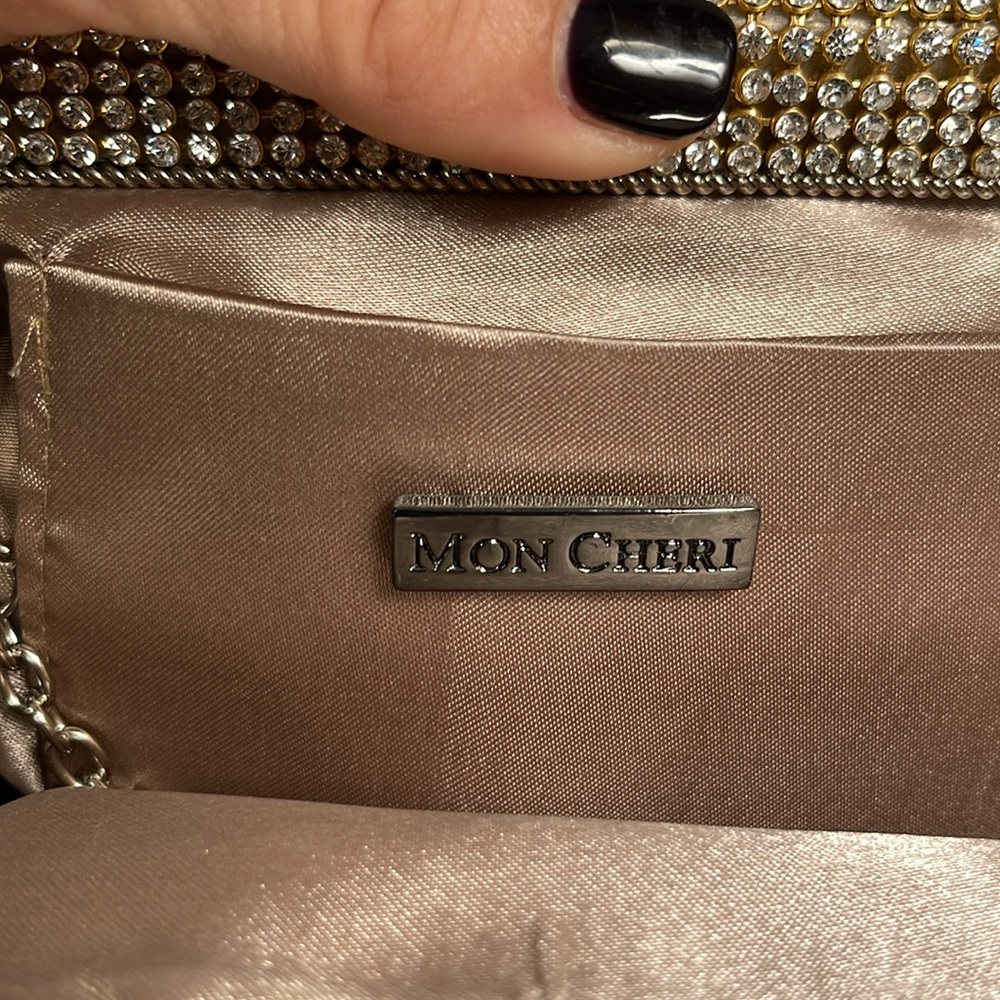 Mon Cheri Brown and Gold Pleated Clutch / Purse with Rhinestone Closure - Picture 9 of 16